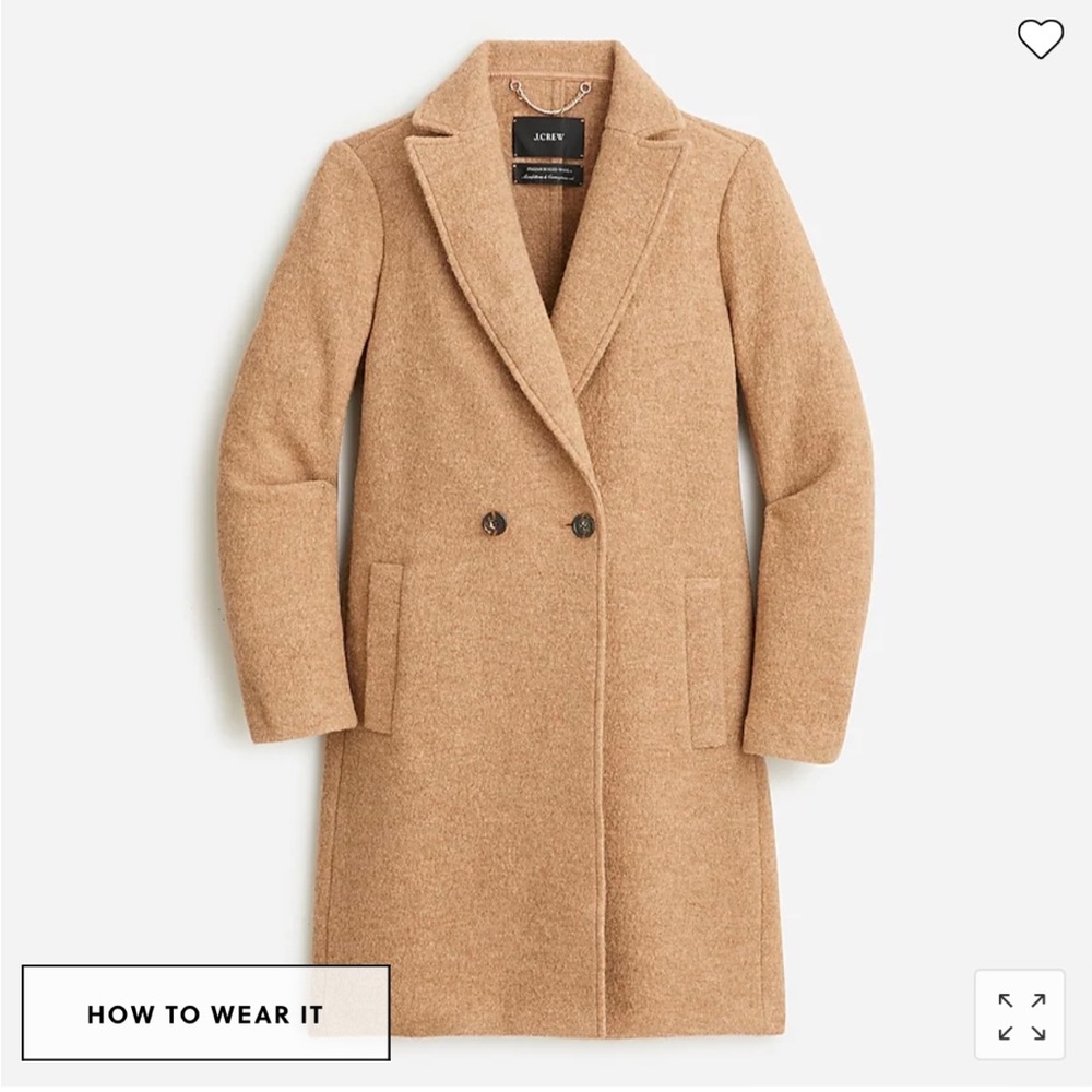 NWT J.Crew ‘New Daphne topcoat in Italian boiled wool’ • Camel • size 0 Classic